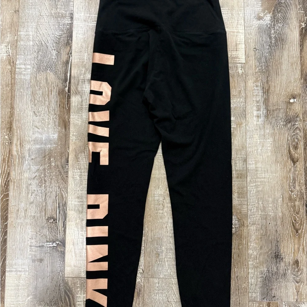 PINK Victoria's Secret Black Leggings with Peach Lettering - Picture 2 of 4